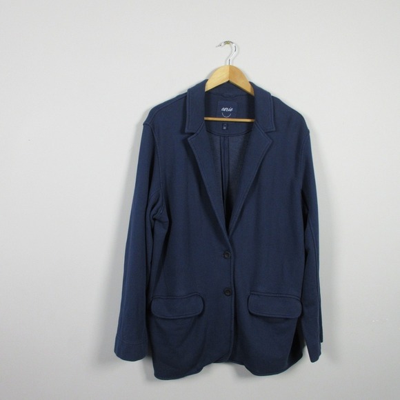Aerie Knit Blazer Women L Blue Cotton Blend Pockets Casual Everyday Jacket 672 - Picture 1 of 12